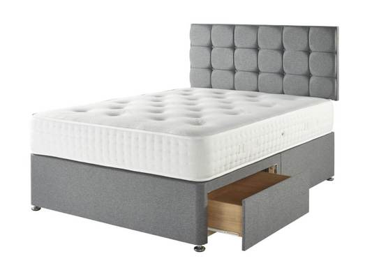 Dreamland Cashmere 1000 Pocket Sprung Mattress Divan Set Deal With 2 Drawers and Headboard